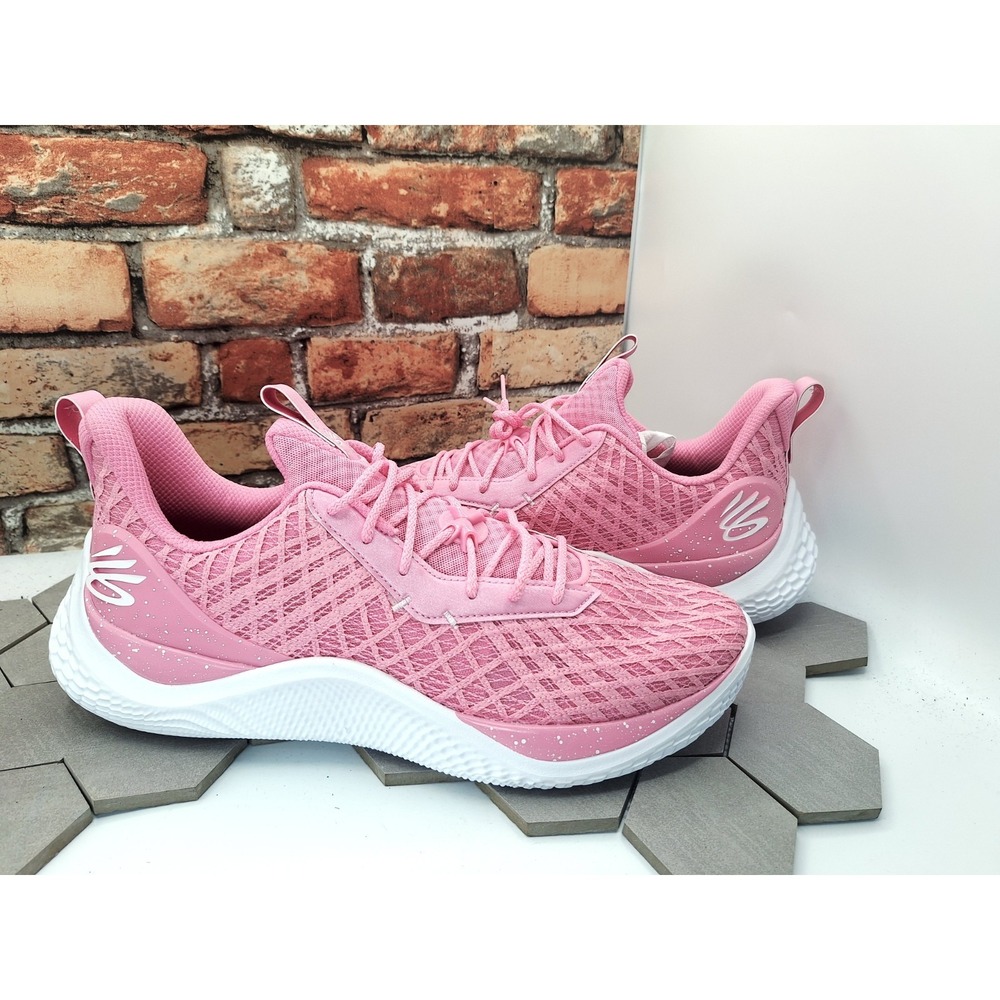 Rare Men 17 Under Armour Curry Flow 10 Team Pink White Breast Cancer Sneaker PE
